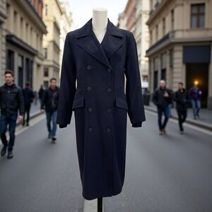 Lion Apparel Flight Attendant Coat Long Double Breasted Structured Vintage Navy